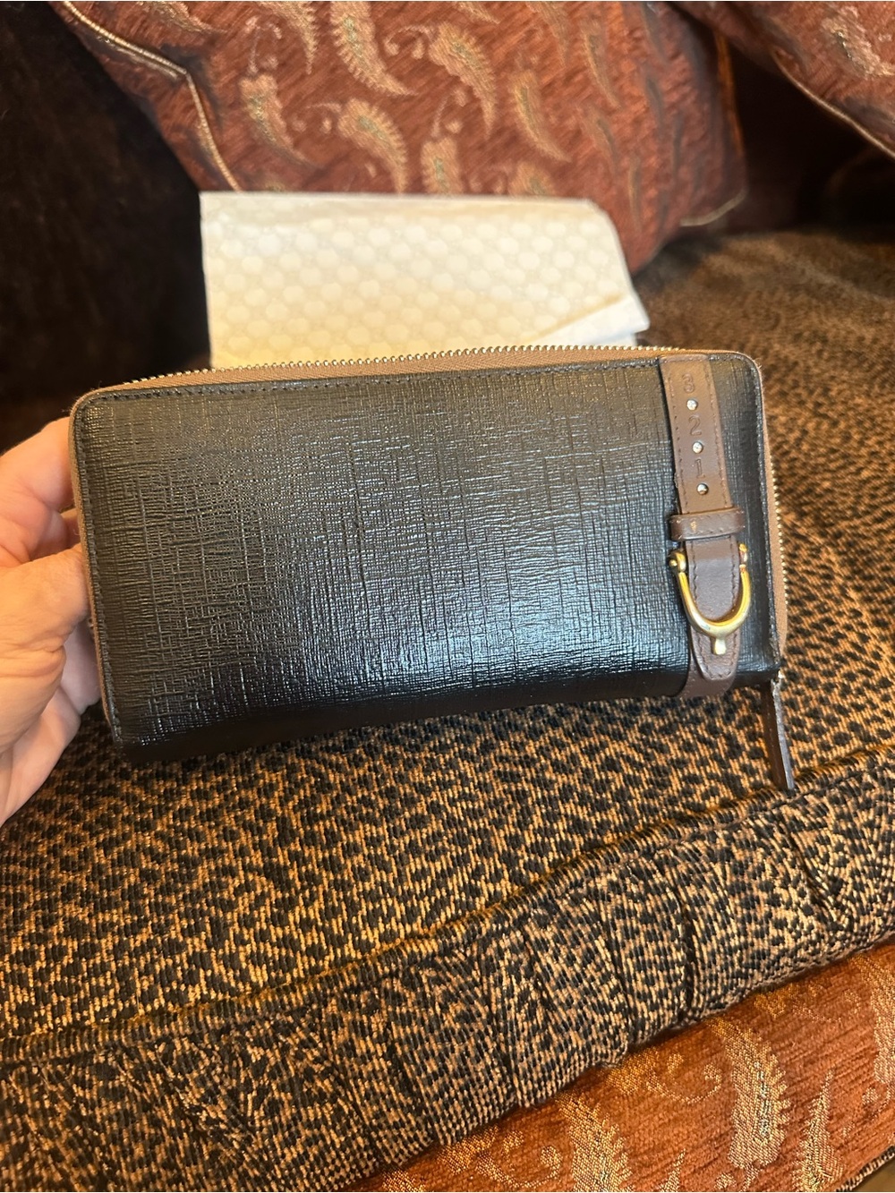 Gucci Vintage Horsebit Continental Zip-Around Long Wallet Black & Brown.